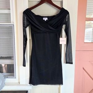 Superdown Mesh Off Shoulder Mini Dress NWT Size Small Little Black Dress Sleeves